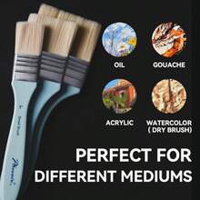 Flat Paint Brush Set - 3 Sizes Nylon Large Paint Brushes For Acrylic Painting Gouache Wood Furniture Gesso Varnishes And Wall - 藍色 - 查看 5