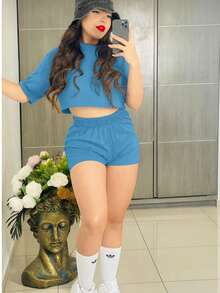 Blusa + Short para dama  Luce fresca, cómoda y a la moda - Azul - Ver 3