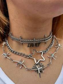 1pc Fashionable Creative Star Cone Geometric Pendant Necklace, Minimalist Gold/Silver Unisex Necklace Suitable For Party, Gathering, Outing, Performance, Music Festival, Daily Outfit Matching