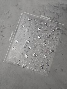 Beautizon Nailartlab 1pc 3D Silver Nail Art Sticker Decals, Rhinestone Melting Smiling Face Nail Stickers, Halloween Nail Decals Transfers