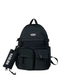 多功能大容量休闲户外日常时尚男士背包 - 黑色 - 查看 2