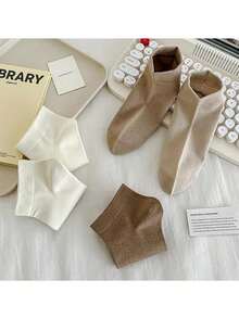 5 Pairs Women's Solid Color Casual Comfortable Short Socks