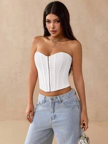 Áo corset hở lưng buộc dây kiểu cổ điển Apperloth với gọng thép, khoen kim loại, áo định hình hở lưng, áo quây ngắn, trang phục Halloween, thu đông dành cho nữ. - trắng - Xem 8