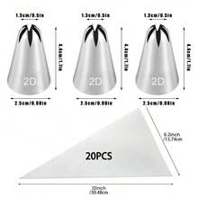 Set de 3 piezas de bolsas y boquillas para churros, set de boquillas de acero inoxidable de 9 pies con 20 piezas de bolsas de repostería desechables, boquillas de estrella abierta para decorar pasteles - Plateado - Ver 14