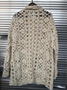 Oversized Loose Knit Crochet Hollow Out Cardigan Sweater For Women, French Style - Beige - View 7