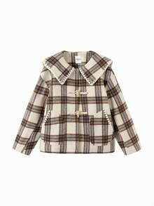 Balabala Chaqueta de algodón a cuadros para niñas, cálida, elegante y acogedora para otoño e invierno - tono cafe - Ver 1