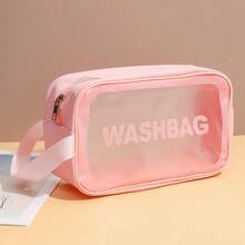1pc Transparent Waterproof Cosmetic Bag, Travel Toiletry Organizer Pouch, Flat Open Design, Small - Pink, Fashion Makeup Bag,Gifts For Women,Christmas Gifts,Gift Ideas For Women - Pink - View 5
