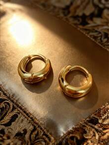 JOJELOO 18K Gold Plated Vintage Style Hoop Earrings - Simple Thick Hoop Design, Elegant Ladies' Jewelry, Fashionable Women's Daily Jewelry, Versatile Gift For Modern Fashionistas, New Stylish Accessory, Ideal Gift For Eternal Style Enthusiasts