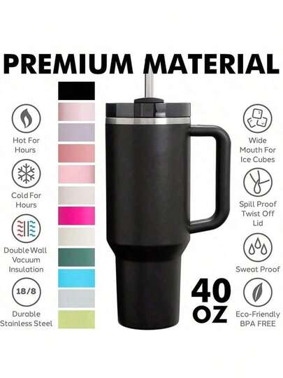 1 pieza Botella de agua aislada de doble pared de 40 onzas con tapa con pajita, vaso de viaje a prueba de fugas, colores pastel (verde menta/azul claro/rosa) - Adecuado para coche, oficina, gimnasio, regalos de cumpleaños/Navidad/Halloween - Apto para lavavajillas y base antideslizante, diseño cilíndrico, botella de agua térmica