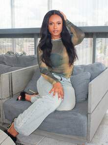 Steph T Áo lưới mỏng nhuộm loang không áo ngực, áo đi chơi lễ hội, quần áo mùa thu, áo dài tay cho nữ - Nhiều màu - Xem 1