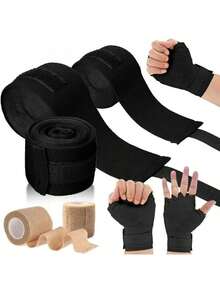 NIAWEA 2 Piezas Vendas para Box (5 Metros) Y 2 Roll Vendaje Deportivo (5cmx4.5m),Vendas Elásticas de Boxeo,Protección de Muñecas y Nudillos para Estiramiento,Deportes,Fitness,Artes Marciales Mixtas - Negro - Ver 11