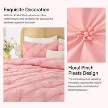 Pink King Size Comforter Set - 3 Pieces Boho Pintuck Lightweight Soft & Warm Bedding Set With 2 Pillowcases For All Season,  Design - 粉色 - 查看 3