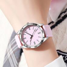 1 件圆形女士手表简约石英表女式腕表女士时钟礼物女士手表，舒适硅胶表带适合日常休闲佩戴，理想的礼物选择 - 均碼 - 查看 8