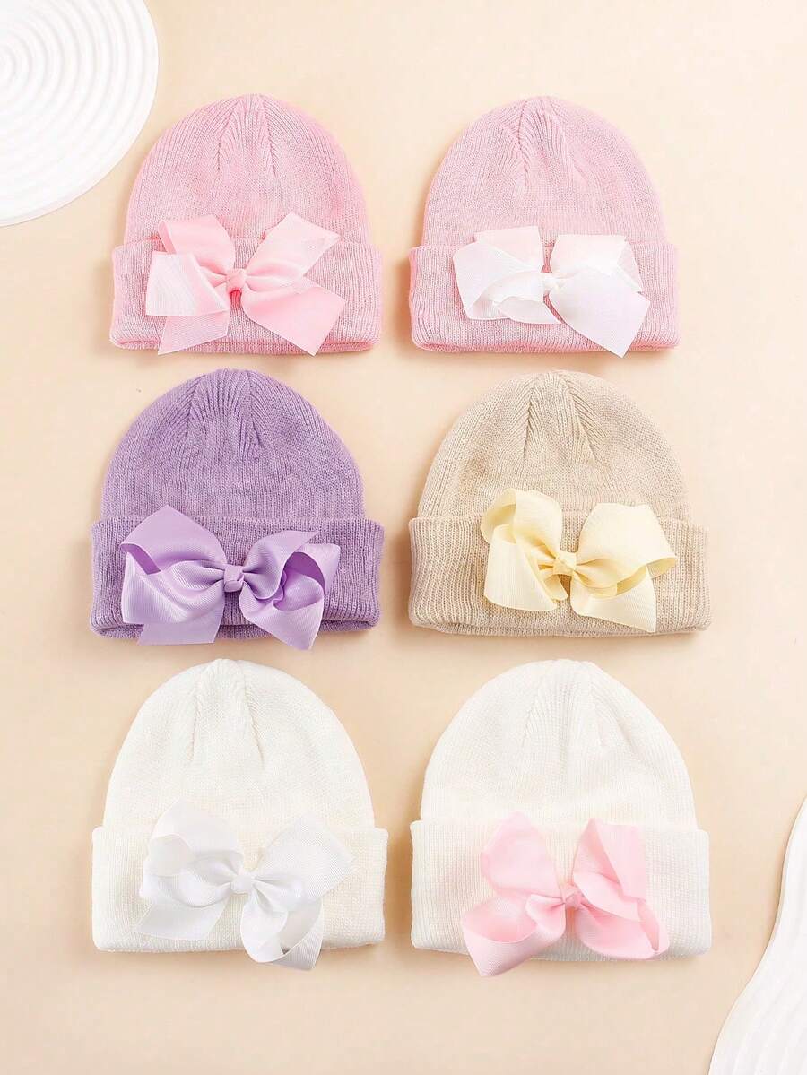 1 件针织帽,带大蝴蝶结装饰,可爱温暖的无檐小帽,适合 6 个月至 24 个月和 2 至 8 岁的女孩,适合秋冬日常穿着 - 彩色 - 查看 1