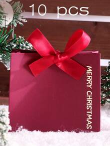 10pcs Elegant Merry Christmas Mini Gift Bags With Satin Ribbons - Classic Black, Green, And Red Designs Featuring Gold Foil Text - Perfect For Chocolates, Candies, And Small Gifts - Ideal For Holiday Celebrations, Christmas Party Favors, And Festive Gift Wrapping,Christmas