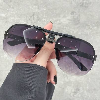 男女皆宜的经典飞行员半框渐变镜片椭圆形时尚太阳镜，奢华品牌设计师款，男女皆宜，时尚热带海滩度假夏季粉彩色调，闪亮材质，优雅美学度假装扮，复古旅行时尚男女皆宜