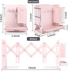 A Complete Set Of Sturdy Multi-Purpose Retractable Bookends With Pen Holder Hooks And Storage Boxes, A Set Of 6 Foldable Space-Saving Desktop Bookshelves, Durable Metal Book Storage Racks With Thick Dividers, Suitable For School, Office, Home Desktop Organization, An Ideal Student Gift, Thanksgiving Gift, Halloween Gift, Christmas Gift. - Hồng - Xem 2