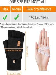 3 双装男女通用冬季露指手套 - 带翻边的羊毛半指手套，保暖针织，御寒保暖