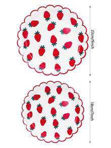 10pcs/20pcs/50pcs Strawberry Scalloped Tableware Set Pink Red Strawberry Flower Disposable Plates Floral Shaped 7 Inch Cake Plates 9 Inch Dinner Plates For Spring Summer Fruit Babe Shower Party Table Supplies - Multicolor - View 3