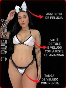 Sexy Bunny Set With Thong Sexy Lingerie Mini Easter Costume - Đen và trắng - Xem 2