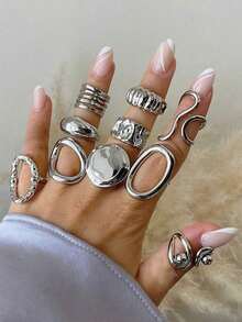 10pcs Set Vintage Old Coin Style Asymmetrical Geometric Open Ring For Women,Suit For Vacation, Party, Date, Daily Wear, Gift (No Box) - Yellow Gold 3 - View 7
