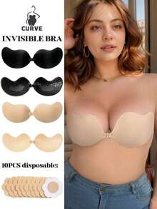 2 双加大码自粘式胸罩，聚拢无肩带自粘式低胸胸罩，隐形露背自粘式胸罩 - 适合连衣裙、婚纱和日常穿着