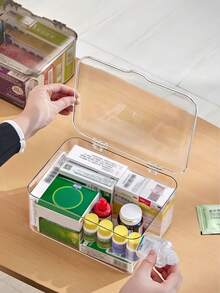 Grande scatola di stoccaggio multifunzionale in acrilico ad alta trasparenza per l'organizzazione domestica e del bagno: scatola di stoccaggio a prova di polvere ad alta capacità per cosmetici, gioielli, accessori da bagno e di bellezza, forniture per ufficio, materiali per il fai da te, kit di cucito, strumenti per capelli e articoli essenziali per la scrivania, design sottile e impilabile, elegante e trasparente per una facile visualizzazione e accesso - Multicolore - Visualizzare 3