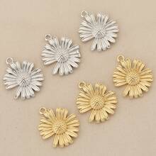 3pcs/10pcs Set Fashionable DIY Semi-Finished Jewelry Accessories, Exquisite Sunflower Pendant, 18K Gold Plated Copper, Versatile Minimalist Design, Suitable For Any Jewelry - Sunflower Pendant - View 5