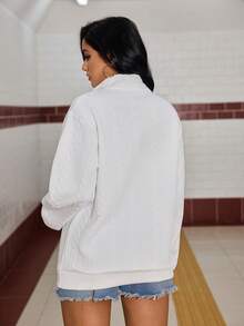 Women's Stand Collar Zip-Up Sweatshirt, Long Sleeve, Suitable For Sports Wear, Autumn/Winter - White - View 3