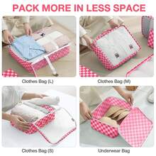 Packing Cubes For Suitcases,Packing Cubes With Shoe Bag, Cosmetics Bag, Clothing Bag, Accessories Bags Packing Cubes For Travel Luggage Organizer Women Men - 8件組紅粉格子 - 查看 4