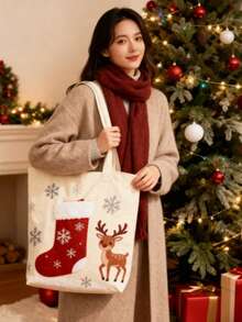 Customized Christmas Deer Women's One Shoulder Canvas Tote Bag - Multicolor - View 2