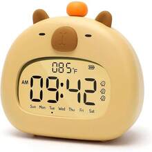 Reloj Despertador Kapibara, Reloj Digital Capibara con Luz Nocturna Ajustable, Despertador Electronico, Hora 12 24H, Fecha, Temperatura Pantalla, para Dormitorio, Decoracin para Nios - Amarillo - Ver 2