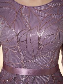 女士新款圆领亮片蕾丝腰带优雅A字晚礼服婚纱春季 - 淺灰紫 - 查看 9