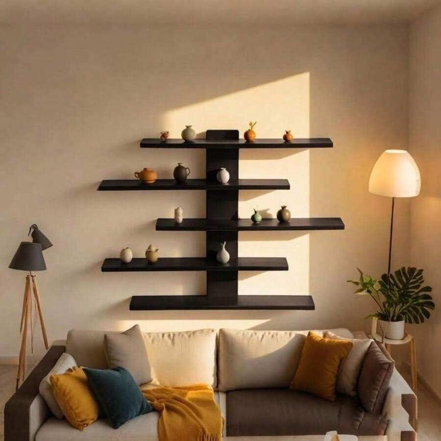 The Ultimate Collector's Display Solution | 5-Layer Adjustable Wall Rack For Toys & Memorabilia | Keep Your Room Organized With This Floating Shelf | No-Tools Assembly, Max Space Saving - màu đen - Xem 1
