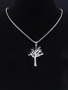 1pc High Quality Stainless Steel Tree Of Life Pendant Necklace, Double Loop Necklace, Suitable For Daily Wear, Unisex - Multicolor - View 3