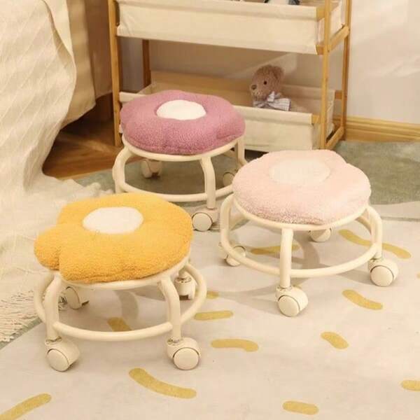 Blumen Rollhocker, leise Schwenkrollen, kleiner Hocker für Zuhause, tragbarer Schuhwechsel-Hocker für Wohnzimmer, farbiges weiches Kissen