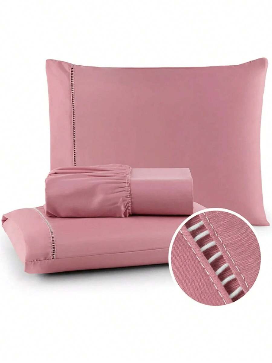 400 Thread Count Bedding Set With Elastic Hotel Standard Ponto Palito All Sizes Bedroom Soft Touch - Màu hồng gỉ - Xem 1