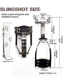 Slingshot, cohete de muñeca para caza, correa de pesca con 2 bandas de tiras, carrete de pesca y dardos de pesca, tirones de caza para adultos, tirones de catapulta para pesca, plata, Talla única - 1 - Ver 2
