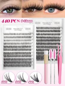 Bộ dụng cụ nối mi tự làm 220/440 sợi, mi giả dạng chùm 20D+30D, dài 9-13mm, tự nhiên và mềm mại, chất liệu lông chồn giả, dụng cụ trang điểm du lịch và sử dụng hàng ngày, bao gồm nhíp, cọ kẻ lông mày và cọ đa năng, phù hợp cho nhiều dịp. Nhíp, cọ kẻ lông mày và cọ đa năng là tùy chọn. - màu đen - Xem 4