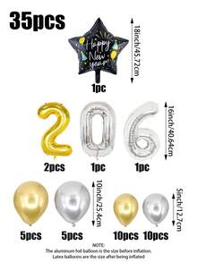 35 件 2026 新年套装，包含 18 英寸五角星新年帽、2026 数字，适用于圣诞节、新年和主题派对装饰、2026 新年派对、除夕装饰、生日、毕业典礼、拍照道具、节日装饰 - 彩色 - 查看 7