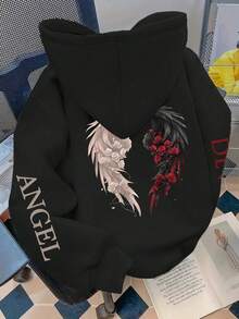 大码女式玫瑰装饰翅膀图案卫衣，时尚百搭，适合秋季、圣诞派对、女士冬季穿着、情人节、冬季、夏季，长袖上衣，曲线休闲黑色春季款 - 黑色 - 查看 5