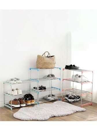 1 st enkel skohylla (rostfritt stål och plast) - platsbesparande under sängen för entré/dörröppning, perfekt för hemorganisering