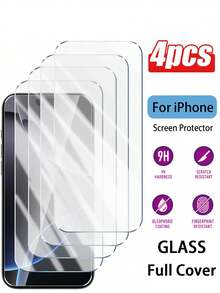 4pcs Full Coverage High Definition Tempered Glass Screen Protector, Compatible With IPhone 7/ 8/ 7PLUS/ 8PLUS/ XR/ 11 /12 /12Pro /13/ 14 /13Pro /14Pro /15 /15Pro/ 12mini /13mini/ X /XS/ 11Pro/ Xsmas /11promax /12Promax /13Promax/ 14plus /14Promax/ 15plus/ 15Promax/ 16 /16PLUS/ 16PRO /16PROMAX - Clear - View 1