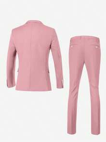 Men's Suits 2 Piece Blazer Pant Wedding Suit Set 2 Buttons Slim Fit Tuxedo Jacket For Men Prom Casual Business Pink - 粉色 - 查看 2