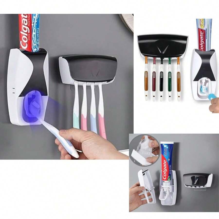 Dispenser de Creme Dental Pasta de Dente com Porta Escovas - Multicolorido - Visão 1