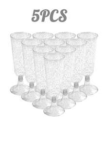 1/5/10pcs Reusable Champagne Flutes, Gold Glitter Plastic Champagne Glasses, Cocktail Cups, Wedding Toasting Flutes, Party Bar Cocktail Glasses, Bulk Gold Plastic Cups, Elegant Party Beverage Cups, For Party, Wedding And Large Events Back To School Season - Multicolor - View 13