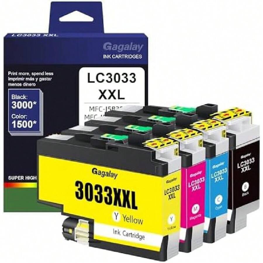 LC3033 Ink Cartridges Compatible For Brother LC3033 BK/C/M/Y Ink Cartridges LC 3033 LC3033XXL LC3035 High-Yield Work With MFC-J995DW MFC-J805DW MFC-J815DW, MFC-J995DW XL MFC-J805DW XL Printer (4 Pack),23715260 - 中紫紅色 - 查看 1