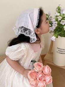 1pc Kids Girls Plaid Headband, Colorful Lace Edge Anti- Bandana Scarf, Versatile Hair Accessories For Toddler Girls - Multicolor - View 2