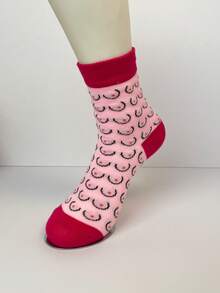 2 Pairs Blue Funny Socks, Cartoon Breathable Mid-Calf Socks, Unique Design For Women, Autumn/Winter