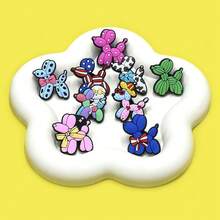 16PCS/SET, Plastic, Striped Star Bow Hat Pink Blue Green Plaid Multi Style Balloon Dog Series Pattern Pins, Suitable For Backpack Collar Handmade Decorative Accessories, Perfect For Christmas Gifts